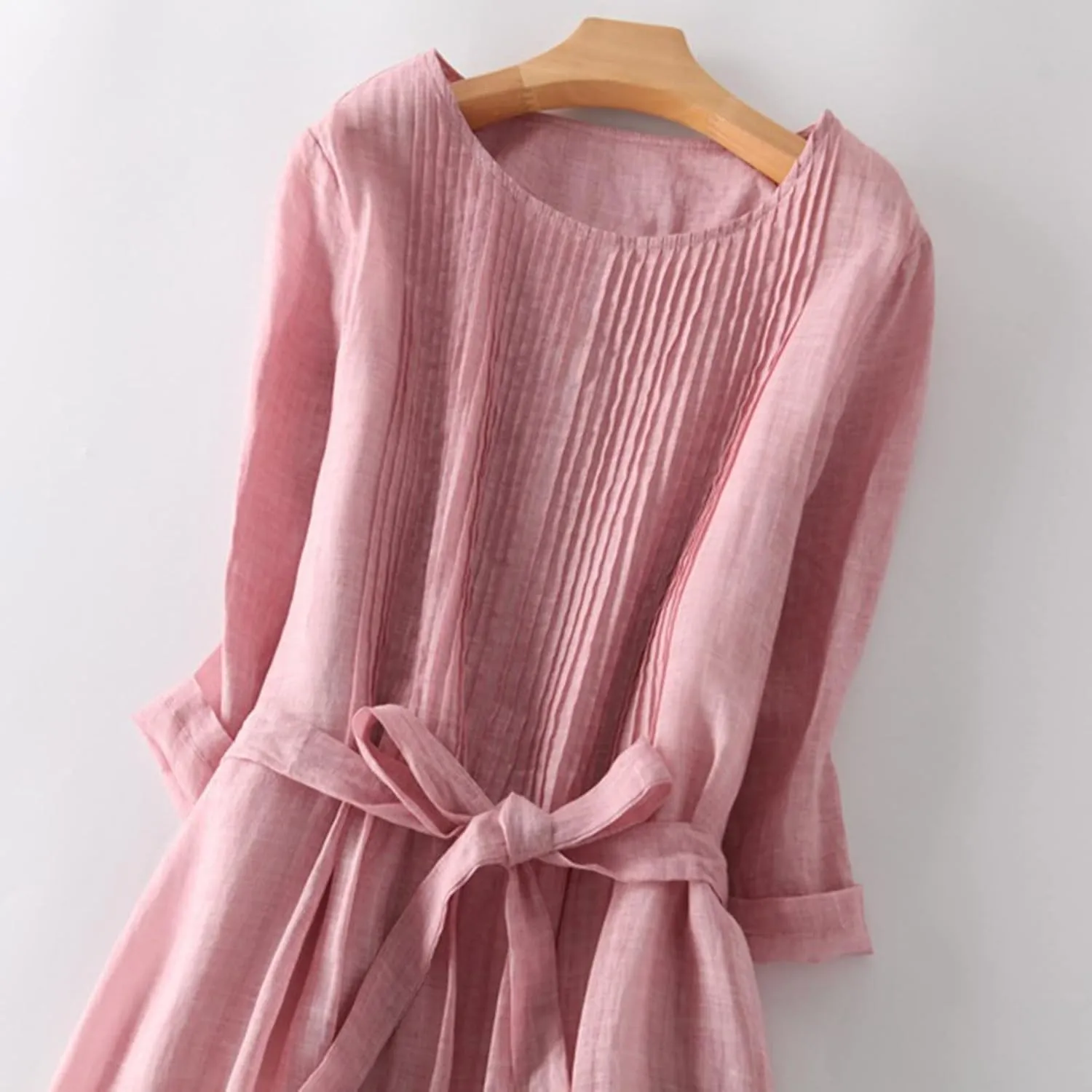 Women's Korean Style Dress Summer 2024 Causal Cotton Linen Lace-Up Tshirt Dress Flowy Short Sleeve A-Line Sundress