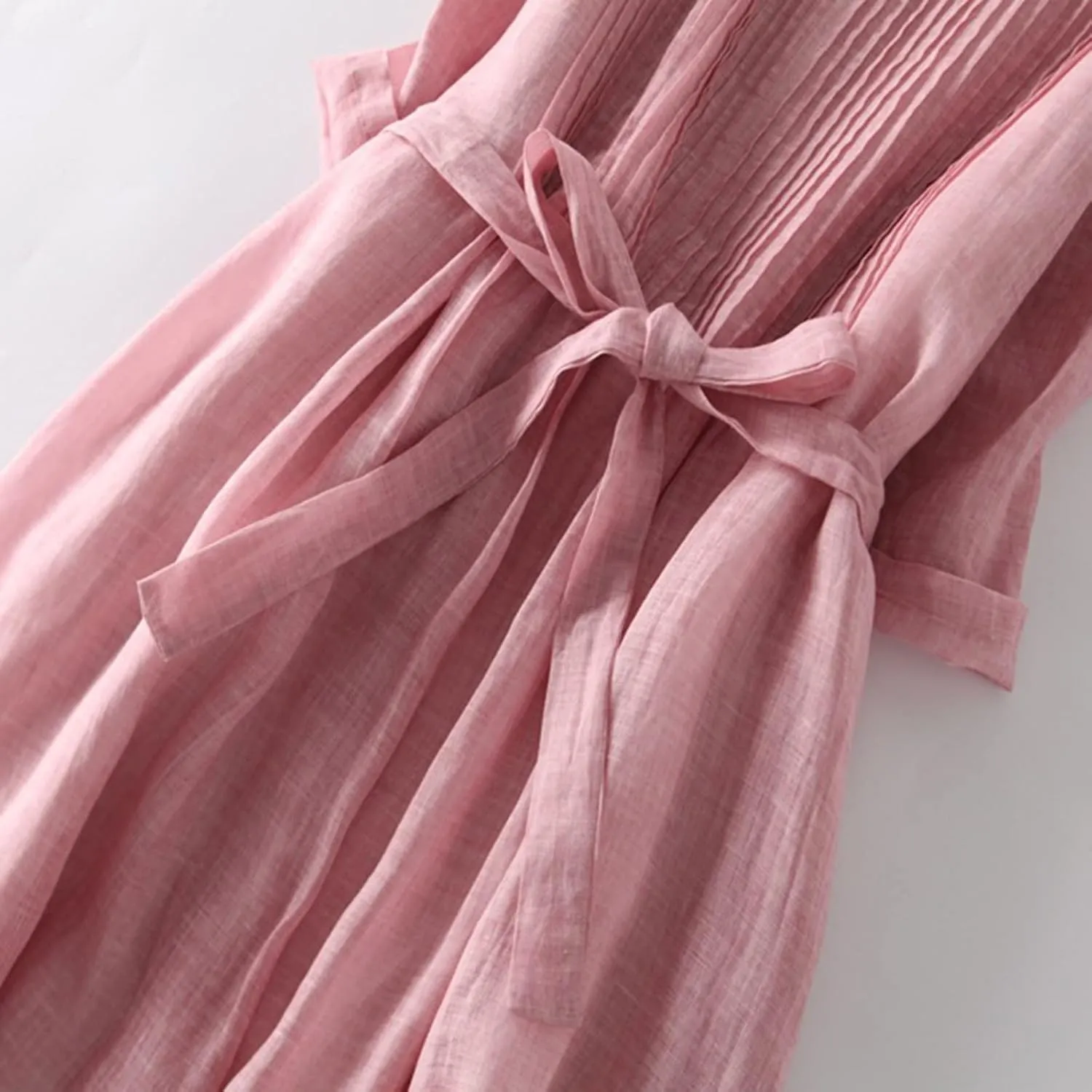 Women's Korean Style Dress Summer 2024 Causal Cotton Linen Lace-Up Tshirt Dress Flowy Short Sleeve A-Line Sundress