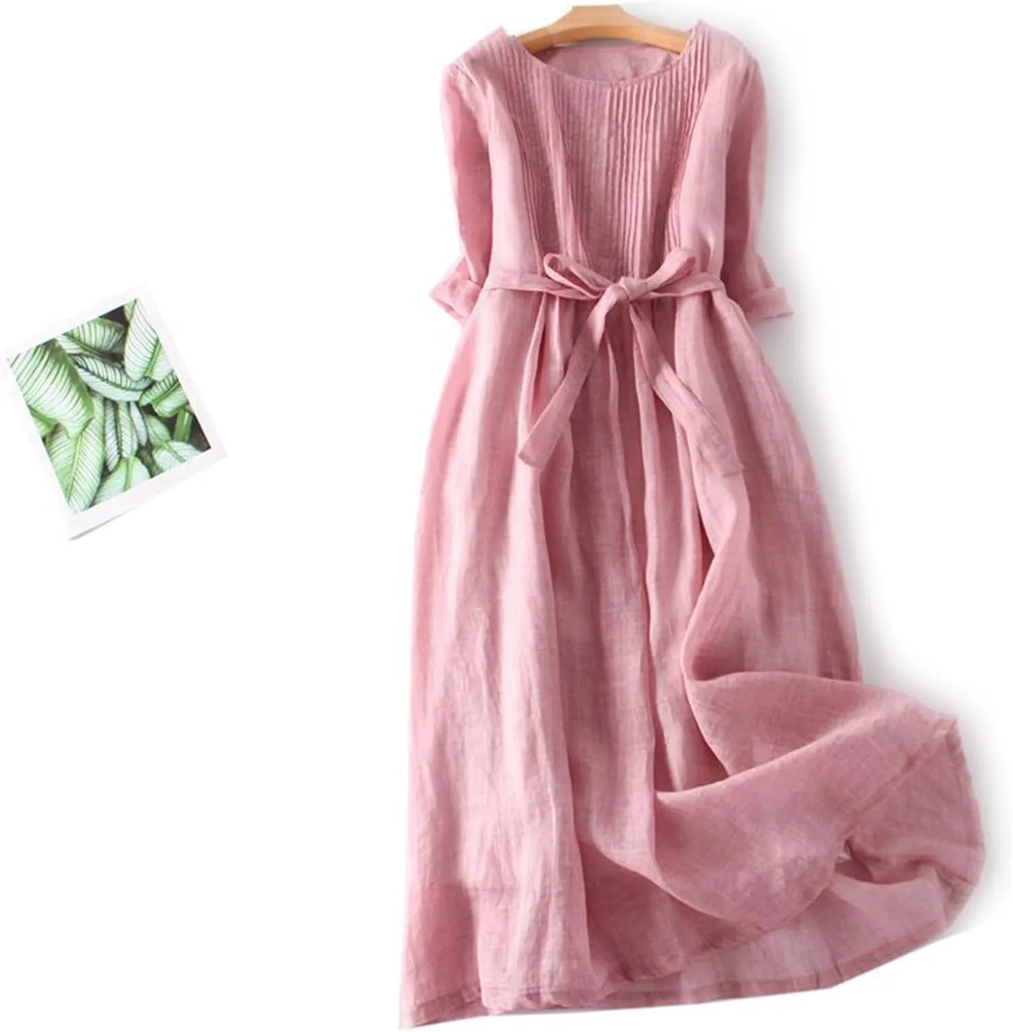 Women's Korean Style Dress Summer 2024 Causal Cotton Linen Lace-Up Tshirt Dress Flowy Short Sleeve A-Line Sundress