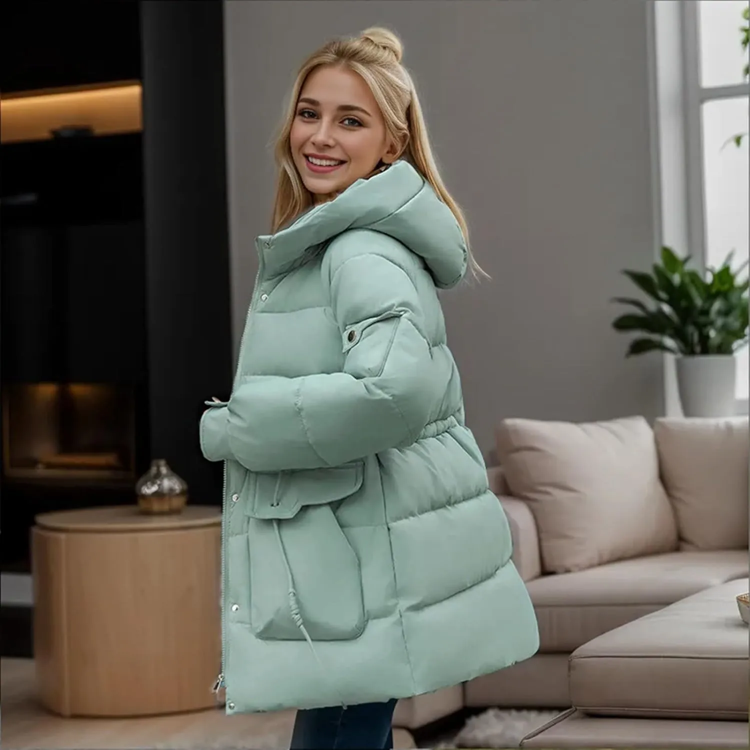 Women's Thickened Down Jackets Winter Hooded Mid-Length Puffy Packable Warm Jackets Puffer Down Coat Christmas Gifts