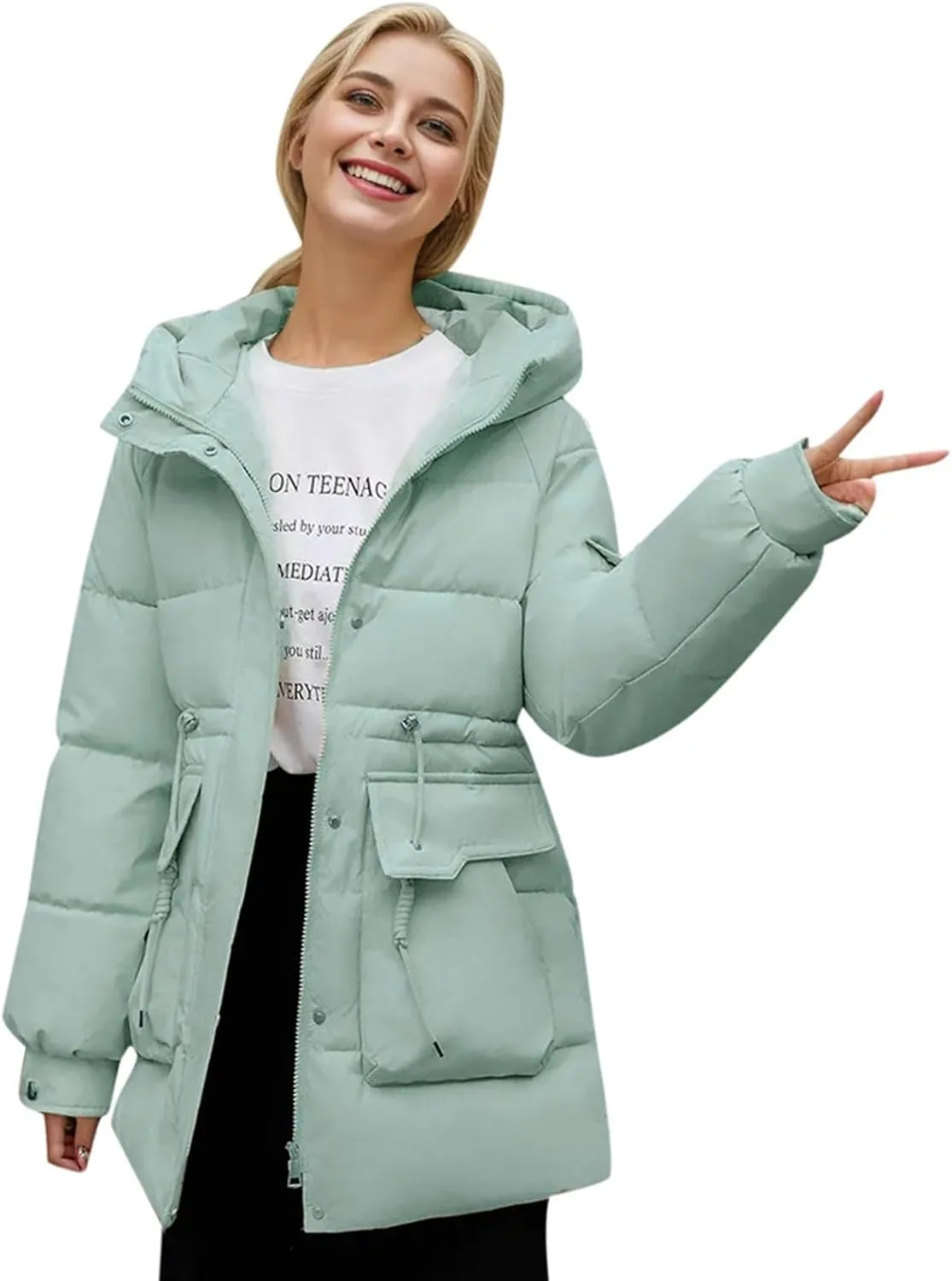 Women's Thickened Down Jackets Winter Hooded Mid-Length Puffy Packable Warm Jackets Puffer Down Coat Christmas Gifts