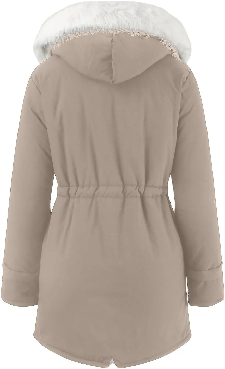 Women's Warm Winter Puffer Coats Fleece Lined Thicken Down Jackets Faux Fur Hooded Snow Parkas Overcoats with Pockets