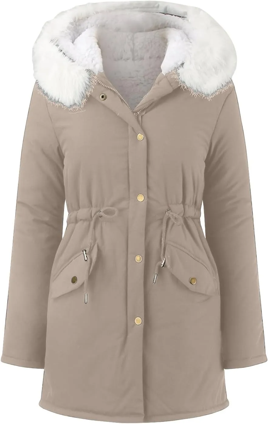 Women's Warm Winter Puffer Coats Fleece Lined Thicken Down Jackets Faux Fur Hooded Snow Parkas Overcoats with Pockets