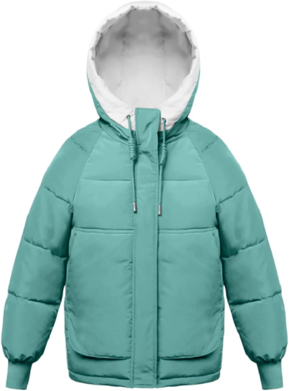Womens Winter Quilted Hooded Jackets, Full Zip Thicken Long Sleeve Puffer Jacket Windproof Coats with Pocket
