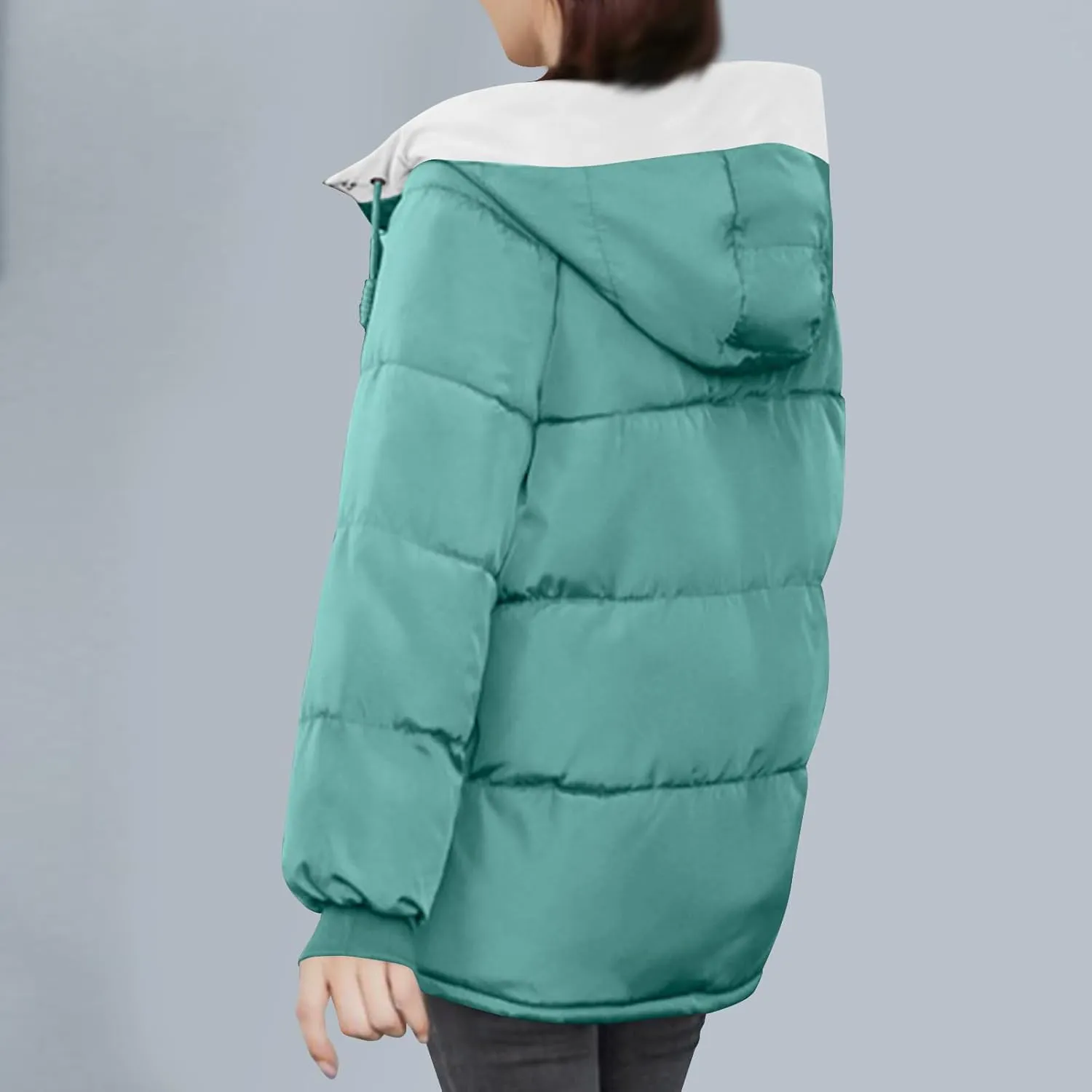 Womens Winter Quilted Hooded Jackets, Full Zip Thicken Long Sleeve Puffer Jacket Windproof Coats with Pocket